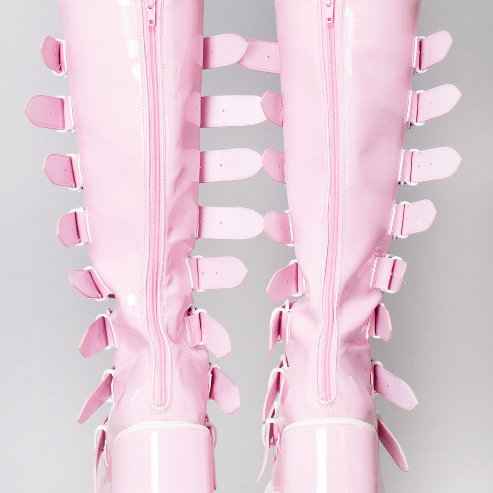 Demonia - SWING 815 Notice Me Hologram Pink Platform Boots - Picture 3 of 7